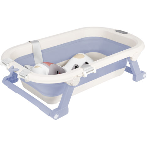 Baignoire bébé Pliable pour 0-6 ans bébé Portable Baignoire avec Température coussin Bouchon de vidange Bleu