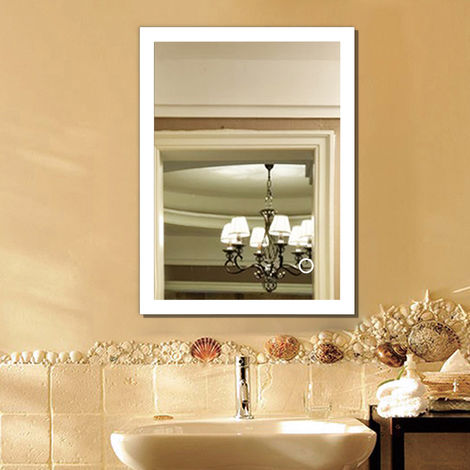 Miroir asymétrique avec lumiere LED 54x54 cm Miroir de Salle de Bain Blanc  Froid 7000K JAJ221