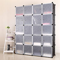 Étagères à Chaussures Étagère de Rangement 20Cubes Armoire avec Portes Plastique Meuble de Rangement de Vêtements&Chaussures Avec Portes Blanc/Noir