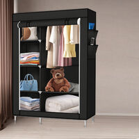 Armoire non tissée - 4 couches de 6 grilles avec tringle à vêtements - Armoire de rangement 105x45x170cm Noir