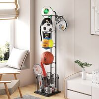 Support Vertical 4 étages Pour Ballons De Sport - Organisateur De Basket/foot - Noir - Gain De Place Assuré
