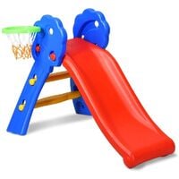 Toboggan pour Enfants, Toboggan Amusant avec Panier de Basket, Toboggan Maternelle, Multifonction, Stable (jusqu'à 50 kg)