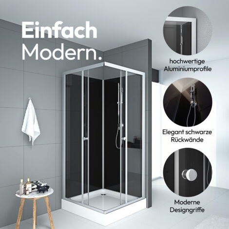 MARWELL Komplettdusche Black Reef - Duschkabine 80 x 80 x 195cm - komplettset inklusive Duschwanne und Armatur - mit Eckeinstieg und bequemer Einstiegshöhe 15cm (1/5)
