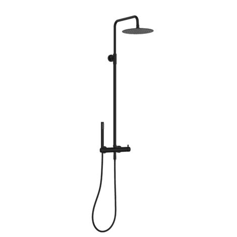 Marwell Duscharmatur Duschset Classico schwarz 88-118x20 cm - Duschstange verstellbar - Regendusche - Handbrause mit Schlauch