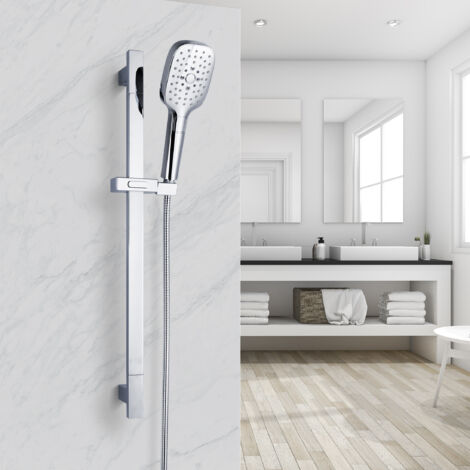 Duschsystem MARWELL Handbrause-Set QUATTRO II in Chrom - 150x9,3cm - Duschsystem mit stufenlos verstellbarem Stangengleiter