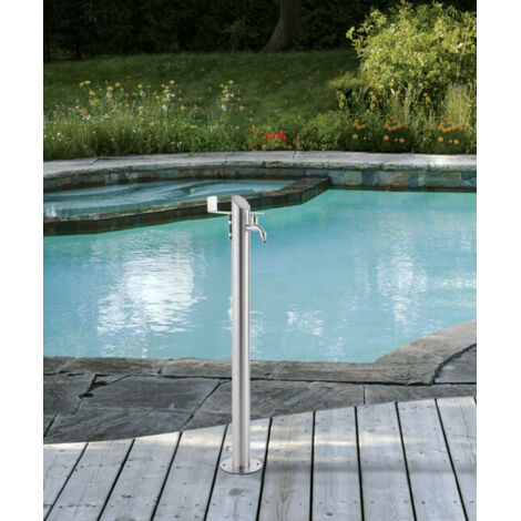 Wasserzapfsäule Edelstahl gebürstet 93 cm mit Schlauchhalter – freistehender Gartenwasserhahn Ø6,3 cm für Garten, Terrasse & Hof GardWell