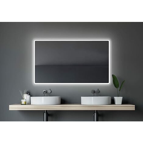 Talos Moon Badspiegel 120 x 70 cm - Badezimmerspiegel mit LED Beleuchtung in neutralweiß - umlaufenden Raumlicht - An-Aus Taster am Rahmen