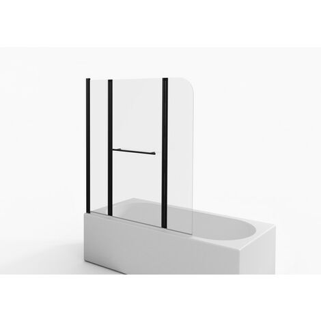 Marwell Badewannenfaltwand City 125 x 140 cm - matt schwarz - 3-teilig faltbar - beidseitig montierbar - Handtuchhalter - Badewannenaufsatz - Duschtrennwand - Duschabtrennung für Badewannen