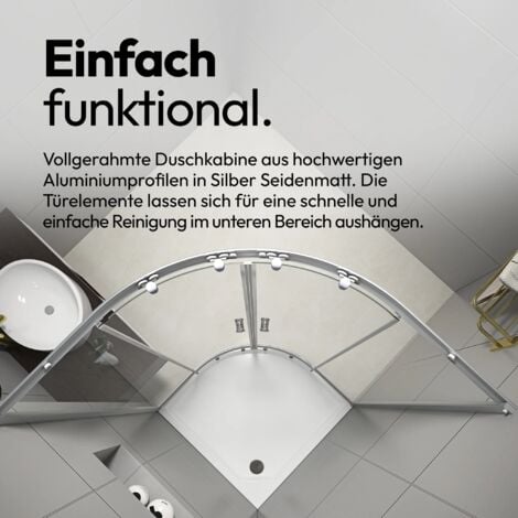 Duschkabinen 90x90 MARWELL Set Crystal Round 90 x 90 x 200 cm - komplett set inklusive Duschwanne - Runddusche mit Fronteinstieg