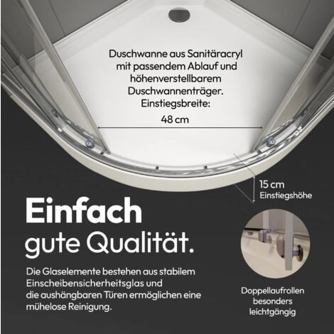 Duschkabinen 90x90 MARWELL Set Crystal Round 90 x 90 x 200 cm - komplett set inklusive Duschwanne - Runddusche mit Fronteinstieg