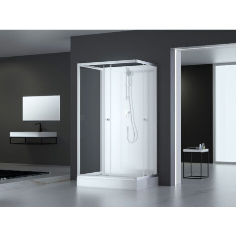 Dusche Komplett MARWELL Komplettdusche Fertigdusche White Dream 80 x 110 x 200 cm - Komplett Set inkl. Duschwanne und Armatur - reversibel aufbaubar
