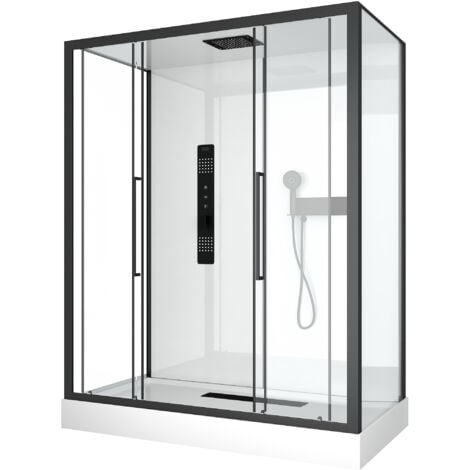 Dusche Komplett MARWELL Duschkabine Fertigdusche White Urban XXL 85 x 160 x  215 cm - Komplett Set inkl. Duschwanne und Armatur - hochwertiges Aluminiumprofil System