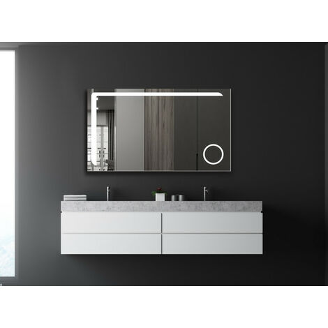 Talos Arrow Badspiegel 120 x 70 cm - Badezimmerspiegel mit LED Beleuchtung  in neutralweiß – mit Kosmetikspiegel | Badspiegel
