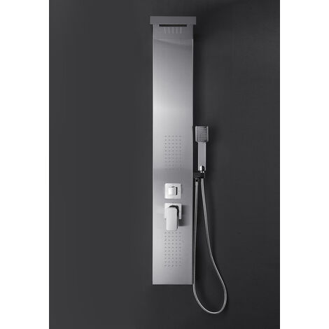 Marwell Duschpaneel Enya Duschsäule aus gebürsteten Edelstahl 121x20 cm Duschset mit 4 verschiedene Duschfunktionen Wasserfalldusche, Regendusche, Massagedusche und Handbrause Antikalknoppen