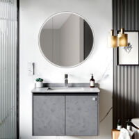 Spiegelschrank mit Beleuchtung Talos Black Nova Ø60 cm schwarz - Spiegelschrank Bad mit 2 Ablageflächen - Aluminium - Rückwand verspiegelt
