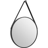Talos Black Light Badspiegel, Dekospiegel, rund, Ø 50 cm - Badezimmerspiegel - hinterleuchtete mit LED Beleuchtung in neutralweiß - matt schwarz - Aufhängeband in Lederoptik