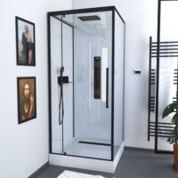 Dusche Komplett MARWELL Komplettdusche Fertigdusche White Square 90 x 90 x 215 cm - Komplett Set inkl. Duschwanne und Armatur - Eckdusche mit Fronteinstieg