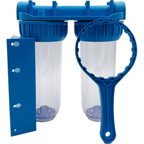 filtro de doble puerta transparente 10 pulgadas desineo con soporte de pared incluido