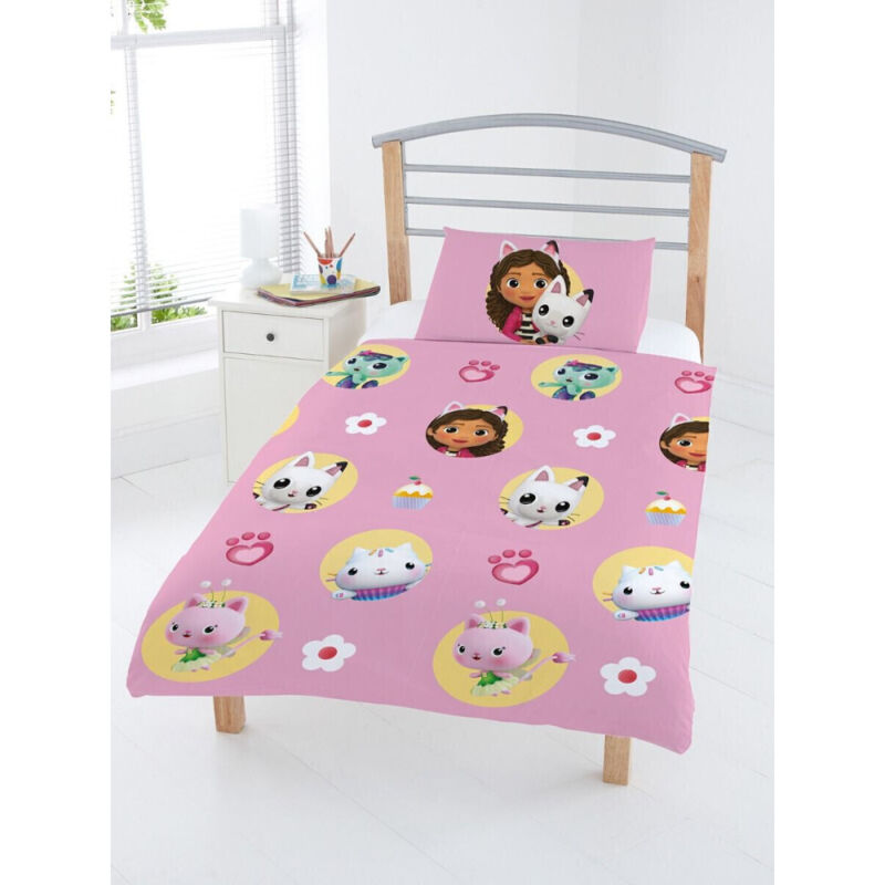 Parure De Lit Enfant 100% Coton - GABBY ET LA MAISON MAGIQUE GARDEN - Rose - 140x200+63x63cm - Maison