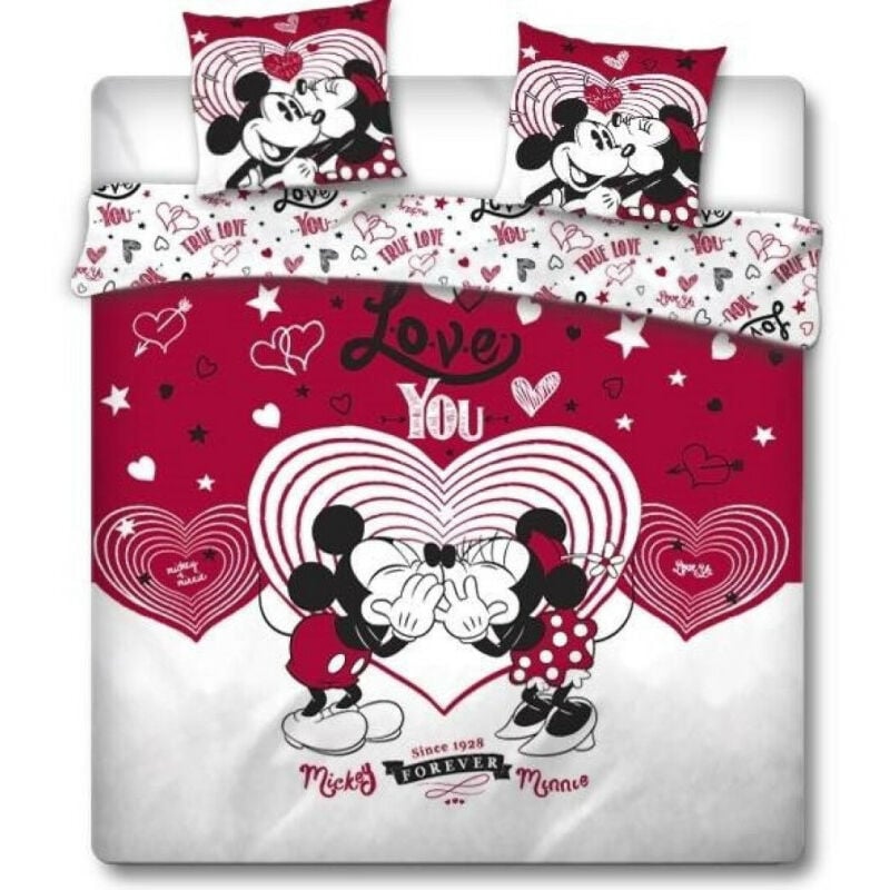 Parure de lit double réversible Disney Mickey et Minnie qui s'embrassent - 220 cm x 240 cm