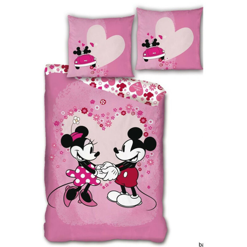 Parure de lit réversible Disney Mickey et Minnie qui se tiennent les mains - 140 cm x 200 cm