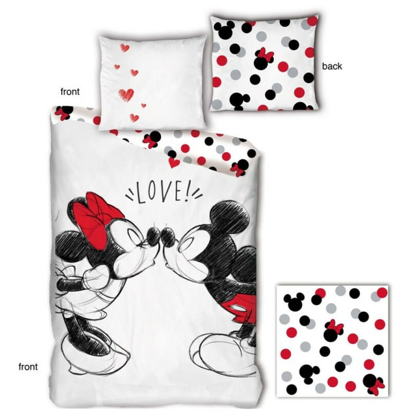 Parure de lit réversible Disney Mickey et Minnie qui s'embrassent - -Love - - 155 cm x 200 cm