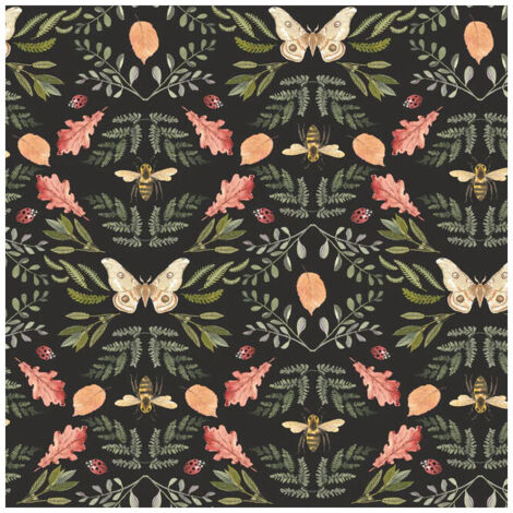 Papier peint rouleau auto-adhésif - Motifs floraux, abeilles et papillons - Noir (1/5)