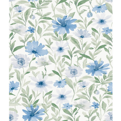 Papier peint rouleau auto-adhésif - Marché des Fleurs - Bleu (1/3)