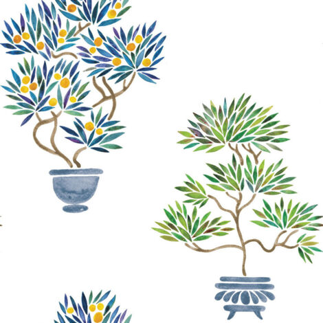Papier Peint rouleau auto-adhésif - Bonsaïs - Vert et Bleu (1/2)