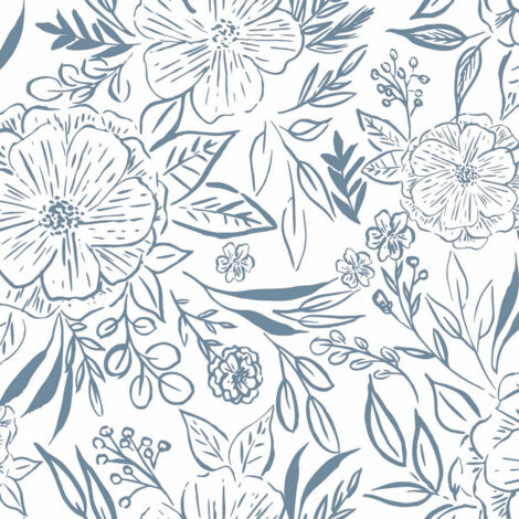 Papier peint rouleau auto-adhésif - Motifs floraux blanc et bleu (1/5)