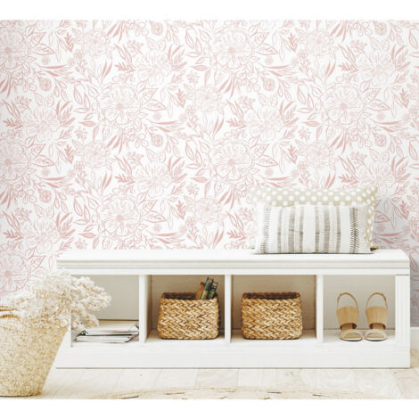Papier peint rouleau auto-adhésif - Motifs floraux blanc et rose (1/5)