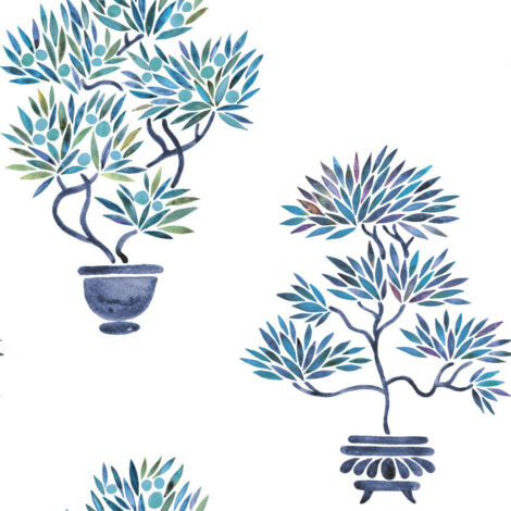 Papier Peint rouleau auto-adhésif - Bonsaïs - Bleu (1/2)