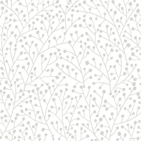 Papier Peint rouleau auto-adhésif - Branches de baies - Gris (1/5)