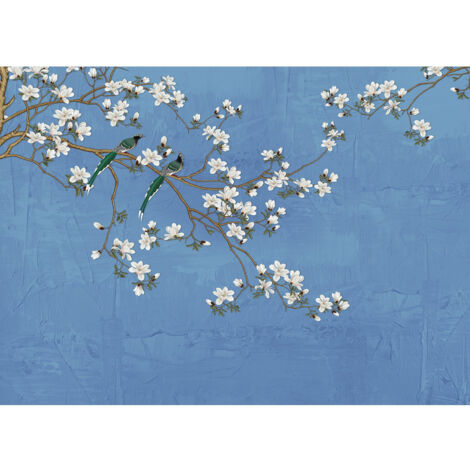 Papier peint Sakura Bleu Fleurs de Cerisier - 375 x 270 cm (1/4)
