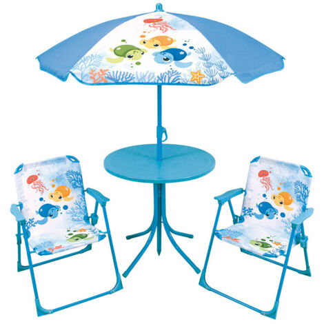 Set de jardin Ma Petite Carapace : 1 Table Ronde, 2 Chaises, 1 Parasol pour enfant (1/4)