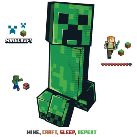 Stickers repositionnables - Minecraft - Creeper - Mine - Craft - Sleep - Repeat (1/5)