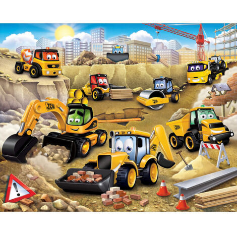 Papier peint à motif camions et engins de chantier – Dimensions 305x244 cm – Lavable et facile à poser – Décoration chambre enfant – Walltastic (1/3)