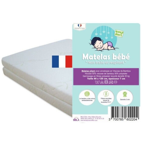 Matelas Pliant en Bambou pour lit bébé, lit parapluie 60x120 cm