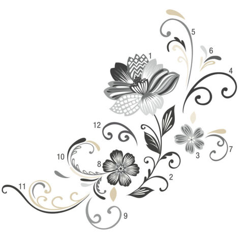 Stickers - Fleurs Noires Et Blanches - Hauteur 45,7 cm (1/3)