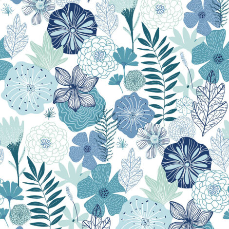Papier peint auto-adhésif - Fleurs Nuances De Bleu - 5.75 m x 45 cm (1/4)