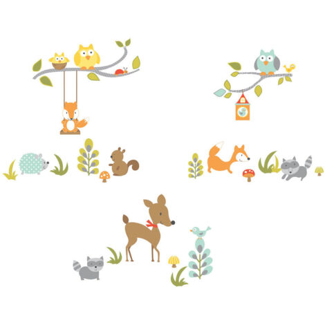 Stickers - Renard Et Ses Amis Dans La Forêt - Hauteur 45,7 cm (1/3)