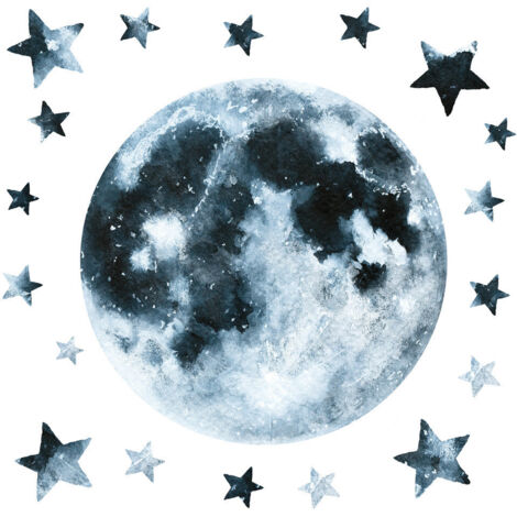 Lune Sticker Stickers - Lune avec Des Etoiles - Hauteur 92,7 cm