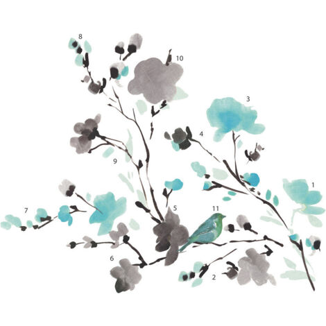 Stickers - Fleurs Bleues Grises - Hauteur 45,7 cm (1/3)