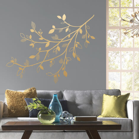 Stickers Branches De Feuilles D Or Hauteur 92 71 cm