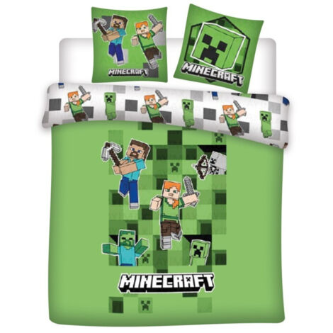Parure De Lit Minecraft 3 Pièces - Double 240x220 Cm - 100% Coton