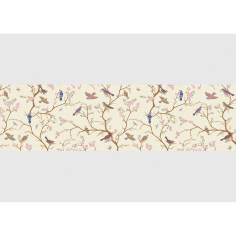 Frise auto-collante sur fond beige fleurs Coings et des oiseaux (1/5)