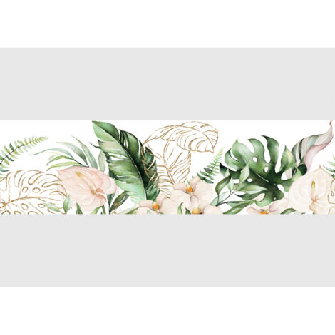 Frise murale auto-adhésive feuilles de fougères et laurier rose – Longueur 500 cm – Largeur 13.8 cm – Impression numérique – Ag Art