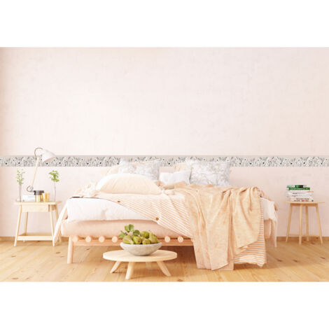 Frise auto-collante sur fond beige et fleurs Alysses et coquelicot blanc (1/5)