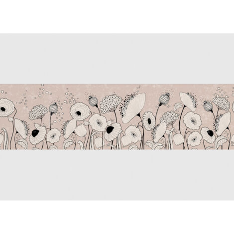 Frise auto-collante sur fond beige avec des Alysses et coquelicots