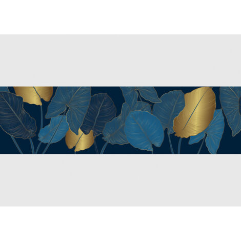 Frise murale auto-adhésive feuille bleu nuit et doré – Longueur 500 cm – Largeur 13.8 cm – Impression numérique sans colle – Ag Art
